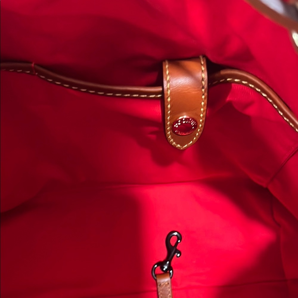 Dooney & Bourke Navy and Brown Drawstring Bucket Shoulder Bag - Picture 8 of 10